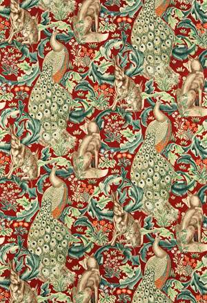 Englische Design William Morris Luxus Stoff Muster 24 rot grün online kaufen